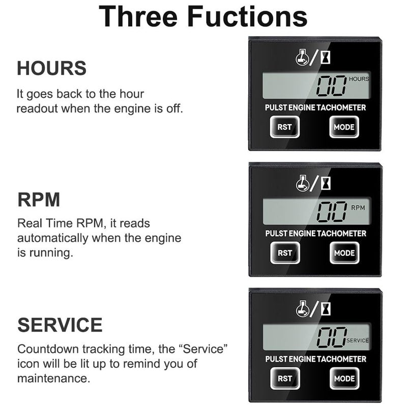 Linkhood Small Engine Tachometer, Digital Tachometer Tach Gauge Reset Function Equipped with Clip, Inductive Hour Meter for 2 Stroke 4 Stroke Small Engine for Cropper Generator Lawn Mower RV - Image 3